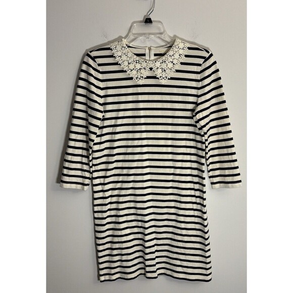 KATE SPADE Lace Collar Stripe Tee Dress Women Small 3/4 Sleeve Above Knee Casual - Picture 2 of 10